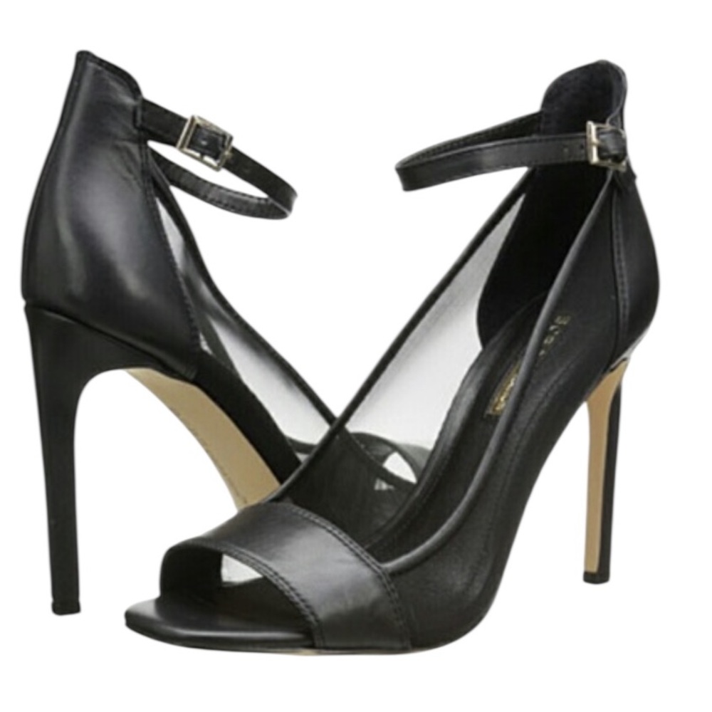 BCBGeneration Natalee Open Toe Black Leather Heel - Size 10M 💜